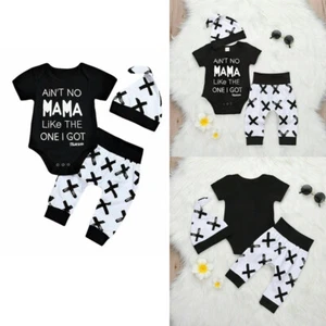 3PCS Toddler Baby Boy Clothes Outfits Letter Printed Romper Pants Set Clothing - Picture 1 of 9