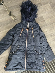 TED BAKER BLUE FAUX FUR TRIM MID LENGTH COAT AGE 9 - Picture 1 of 5