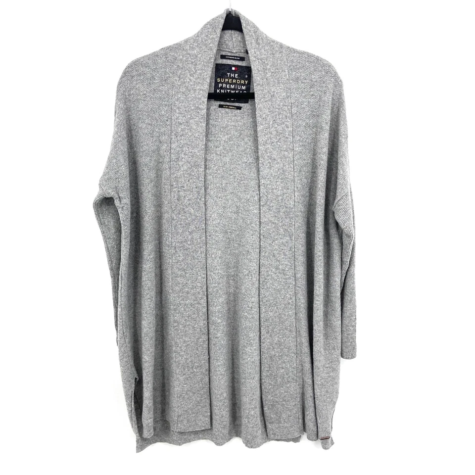 SUPERDRY Gray Cashmere Blend Knit Cardigan Sweater Size XS - Image 1 of 4