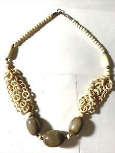 African Tribal Bone Beaded Necklace - donut and ball shaped beads (CSN)  CON-187