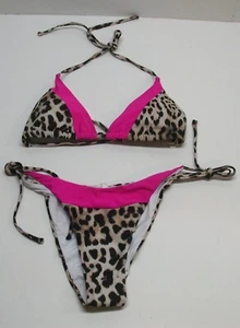 C+D+M Ladies Leopard Pattern 2-Piece Swim Suit ~ Hot Pink ~ Small **NEW** - Picture 1 of 2