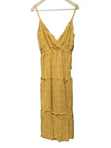 New Lulu's Summer Travels Lace Tiered Maxi Dress Yellow Medium Boho Sleeveless - Picture 1 of 9