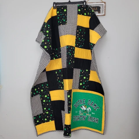 Handmade University Of Notre Dame Fighting Irish Patchwork Throw Blanket 38x46.5 Cover