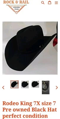 Sombrero Negro Rodeo King 7X Talla 7 Usado Perfecto Estado Foto 1 de 4