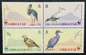 GIBRALTAR WWF BIRDS STAMPS BLOCK OF 4 MNH 1991 STORK VULTURE PARTRIDGE WILDLIFE - Picture 1 of 1