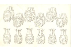 Original 1930's line drawing design print Czech cut crystal glass condiment sets - Picture 1 of 1