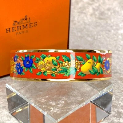 Brazalete Brazalete Vintage Hermes Esmalte Rojo Frutas Borde Dorado Talla 70 con Estuche Foto 1 de 4