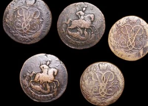 Collection of 3 Russian Empire Coins: Elizabeth II (1741-1762), 2 Kopeks(C) - Picture 1 of 1