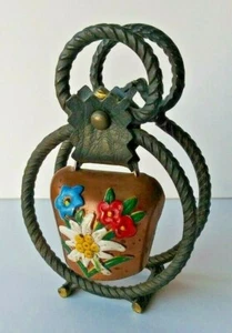 COPPER COW BELL, WROUGHT IRON NAPKIN HOLDER. VINTAGE MID-CENTURY FLORAL DESIGN - Picture 1 of 12