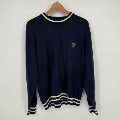 VINTAGE Isle Of Cotton Sweater Mens Medium Blue Embroidered Sailing Made In USA - Изображение 1 из 4