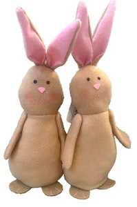 Lot of 2 Greenbrier EASTER BUNNY DECOR Brown Plush 14" T Weighted Bottom NWT - Picture 1 of 3