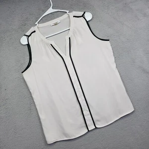 Calvin Klein Top Womens M White Minimalist Black Trim Modern Career Academia - Picture 1 of 10