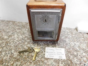 Vintage USPS Post Office Box Door Bank Key Lock CHERRY W WALNUT INLAY 2 keys - Picture 1 of 6