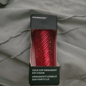 Starbucks 2024 Christmas Holiday RED SWIRL Cold Cup Ornament Key Chain NEW - Picture 1 of 2