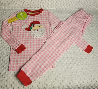 Pijama de malha clássico caprichoso rosa Gingham feliz Natal novo com etiquetas PJs tamanho 8 - Imagem 1 de 4