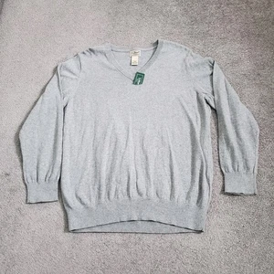 LL Bean sweater Mens Large Gray V Neck Cotton Cashmere - Picture 1 of 9