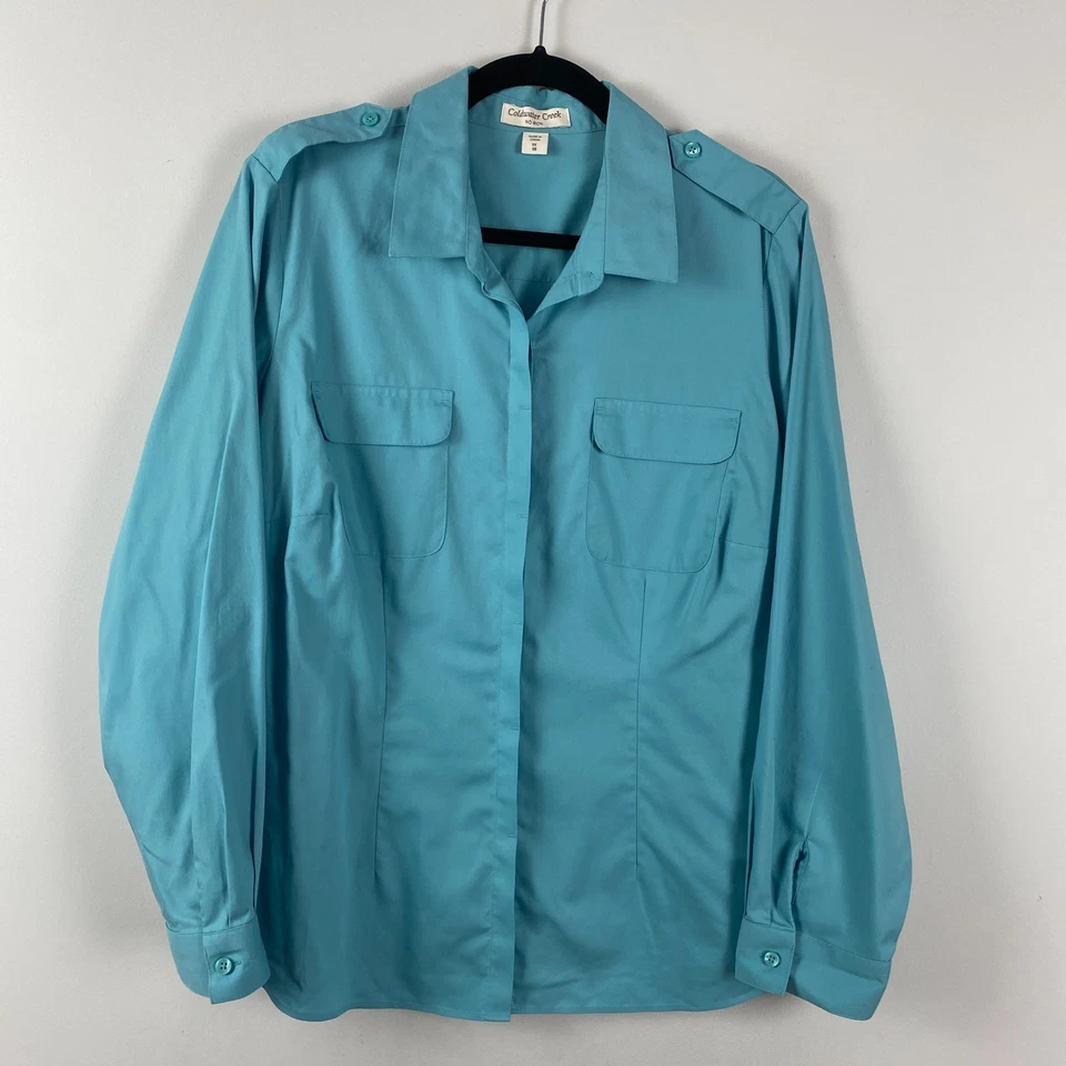 Camisa Coldwater Creek sem botão de ferro tamanho 1X dragonas azul água manga longa - Imagem 1 de 4