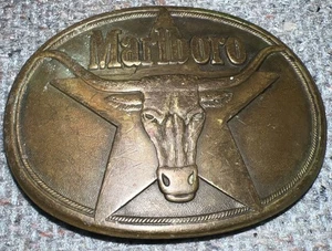 Vtg  Marlboro Longhorn Western Oval Belt Buckle Solid Brass 1987 Philip Morris - Picture 1 of 4