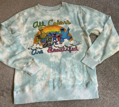 Sesame Street Tie Dye Sweatshirt Graphic Print Size Small Rainbow Bright Colors - Image 1 of 4