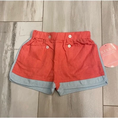 New! Bisby By Little English Linen Blend Coral Orange Sailor Shorts, Girls 5 - Image 1 of 4