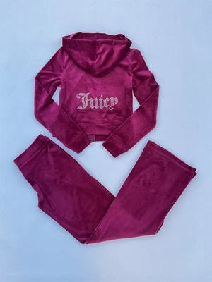 Новый с Ярлыками JUICY COUTURE бархата блестящий костюм толстовка с капюшоном и брюки комплект темно-малиновый размер L - Изображение 1 из 4