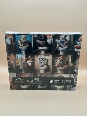 Funny Dog On Toilet Jigsaw Puzzle 1000 Piece 70x50cm “Canine Times” Humor Gift - Image 1 of 4