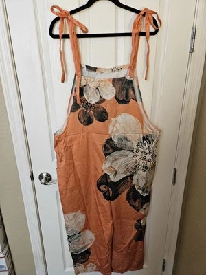 Mono Naranja, Mameluco, Jersey, Diseños Florales Boho Bolsillos Laterales, XL Foto 1 de 4