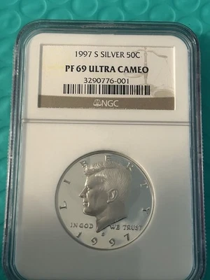 1997-S 50¢ Proof Kennedy Half Silver Dollar, NGC PF-69, ULTRA CAMEO🇺🇸🇺🇸 - Image 1 of 2