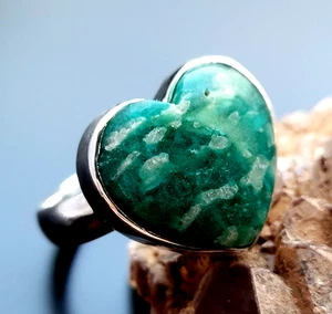 925 Sterling Silber Ring Amazonit Edelstein Gr. 17,5 Echtschmuck Unikat - Picture 1 of 4