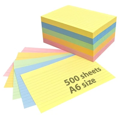 NOTI A6 Neon Multi-Coloured Flash Cards Assorted 5 Colours 100 Each Colour (500) - Image 1 of 4