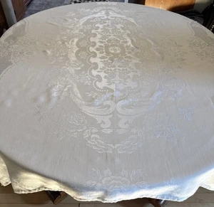 Vintage Tischdecke Damast Leinen hellbraun/cremeweiß 58 x 53 - Bild 1 von 11