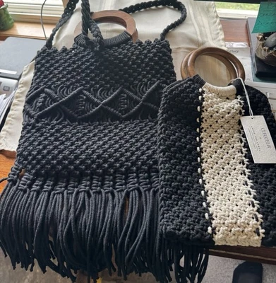 2 Boho макраме Дамская сумка сумка с короткими ручками сумочка черный Danielle Nicole похвалить этикетку новый с Ярлыками - Изображение 1 из 4