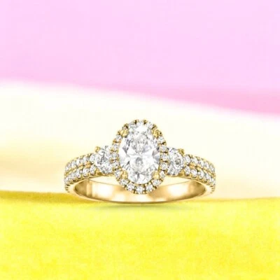 2.20 Ct Oval Cut IGI Lab Grown Diamond Womens Wedding Ring Solid 14k Yellow Gold - Image 1 of 4