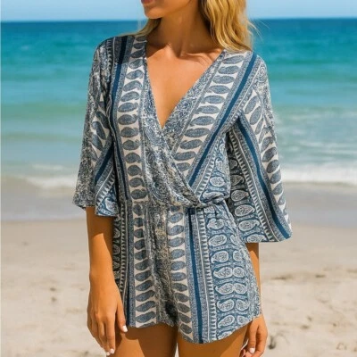 Mameluco estampado cachemir azul y blanco Elan talla pequeña Foto 1 de 4