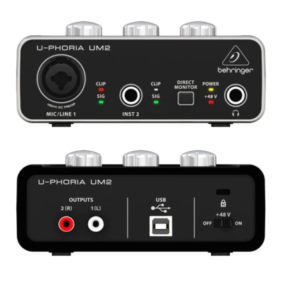 Behringer U-Phoria UM2 USB Audio Interface Mic Preamplifier Audiophile 2x2 - Image 1 of 4