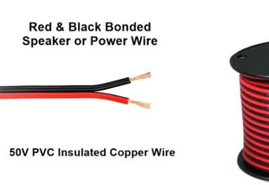 Cable de alimentación o altavoz con rollo calibre 22 de 25 pies rojo y negro de cobre unido - Imagen 1 de 1