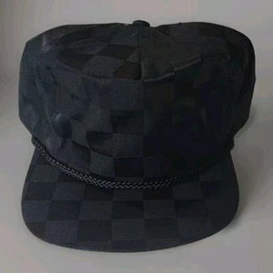 Black on Black Checkered Flat Brim Adjustable Strap Cap - Picture 1 of 9