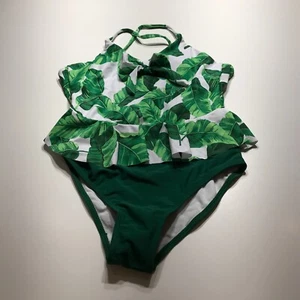 NWT Tropical Leaf Print Ruffled One Piece Swimsuit Girls Size 164 (not US size) - Picture 1 of 12