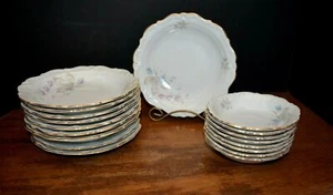 Winterling Finest Bavarian China Dinnerware Set Germany (18) Gold Trim Pink/Blue - Picture 1 of 12