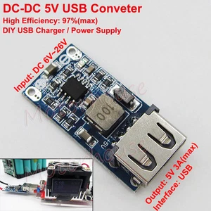 DC-DC Buck Module 6V-24V 9V 12V to 5V 3A Converter USB Charger Car Battery DIY - Picture 1 of 4