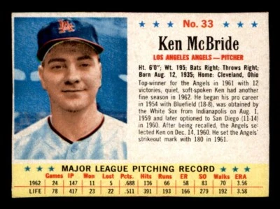 1963 Post Baseball #33 Ken McBride EX *e1 - Image 1 of 2