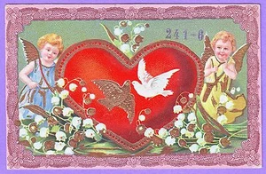 CHERUBS & DOVES VALENTINES GREETINGS POSTCARD - Picture 1 of 1