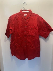 Basic Editions Size Large Button Down Red Pocket Short Sleeve - Picture 1 of 10