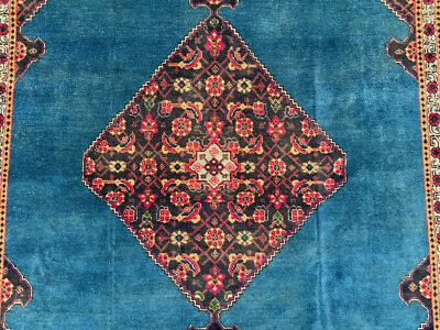 ANTIQUE ORIENTAL RUG BLUE 7x11 VINTAGE handmade handwoven real old 7x10 8x10 ft - Image 1 of 4