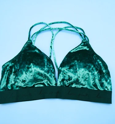 Sujetador Lencería Victorias Secret Grande DD Terciopelo Triángulo Bralette Espalda Cruzada Verde Foto 1 de 4