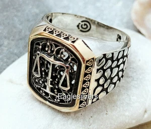 Anillo de plata esterlina 925 escala de justicia abogado de la corte para hombre y mujer - Imagen 1 de 8