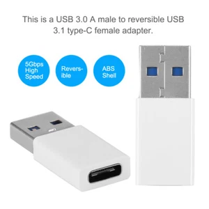 2xUSB 3.0 OTG Adapter Male To USB 3.1 Type-C Female Converter Adapter Data White - Photo 1/9