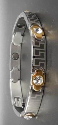 Pulseira de elos magnética masculina e feminina de aço inoxidável 2 tons - 5000 Gauss 7,5" de comprimento - Imagem 1 de 2