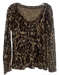 Elie Tahari Animal Print Long Sleeve Scoop Neck Top Leopard Pull Over Women’s Sm - Picture 1 of 5