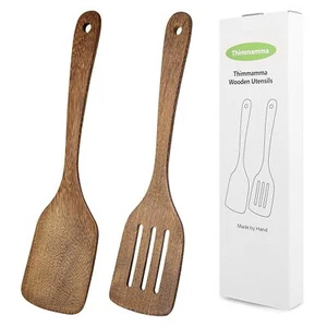 Wooden Spatula for Cooking 12 Inches Wood Spatula Slotted Turner Cooking Uten... - Picture 1 of 6
